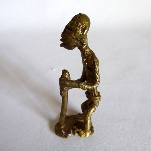 VINTAGE 1700-1900 AD WEST AFRICAN ASHANTI AKAN GOLD WEIGHT TRIBAL MAN FIGURE - Picture 1 of 13